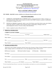 Document preview: Form 533 Dual License Application - Nevada