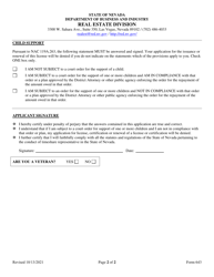 Form 643 Renewal Application for Timeshare Agent License - Nevada, Page 2