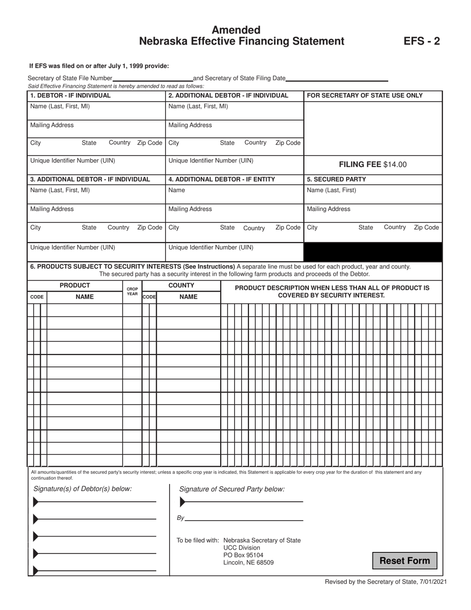 Form EFS2 Download Fillable PDF or Fill Online Amended Nebraska