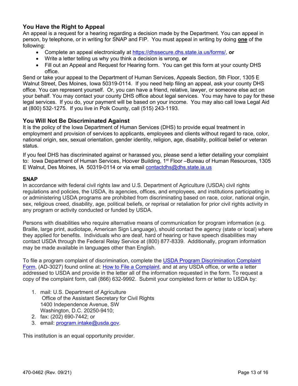 Form 470-0462 Food and Financial Support Application - Iowa, Page 13