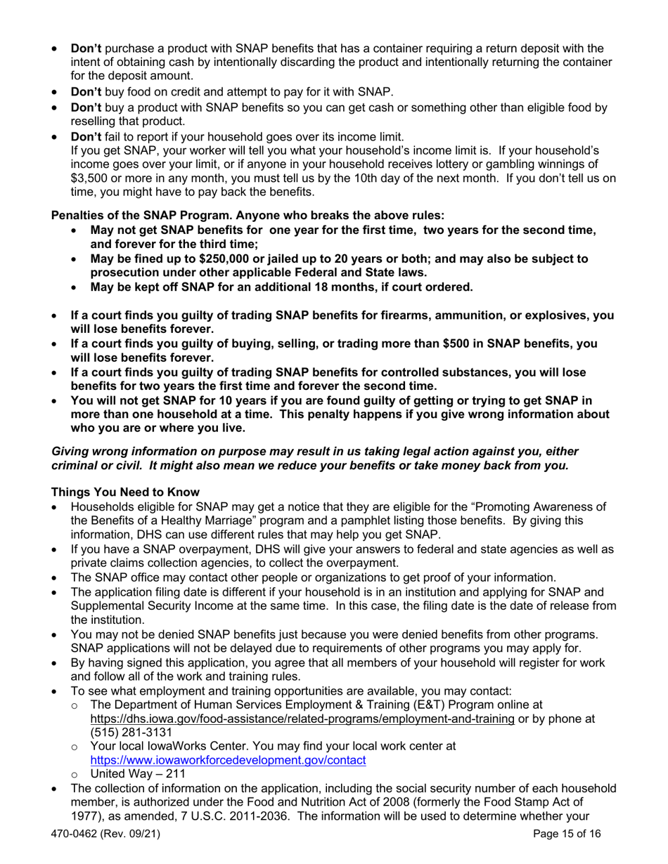 Form 470-0462 Food and Financial Support Application - Iowa, Page 15