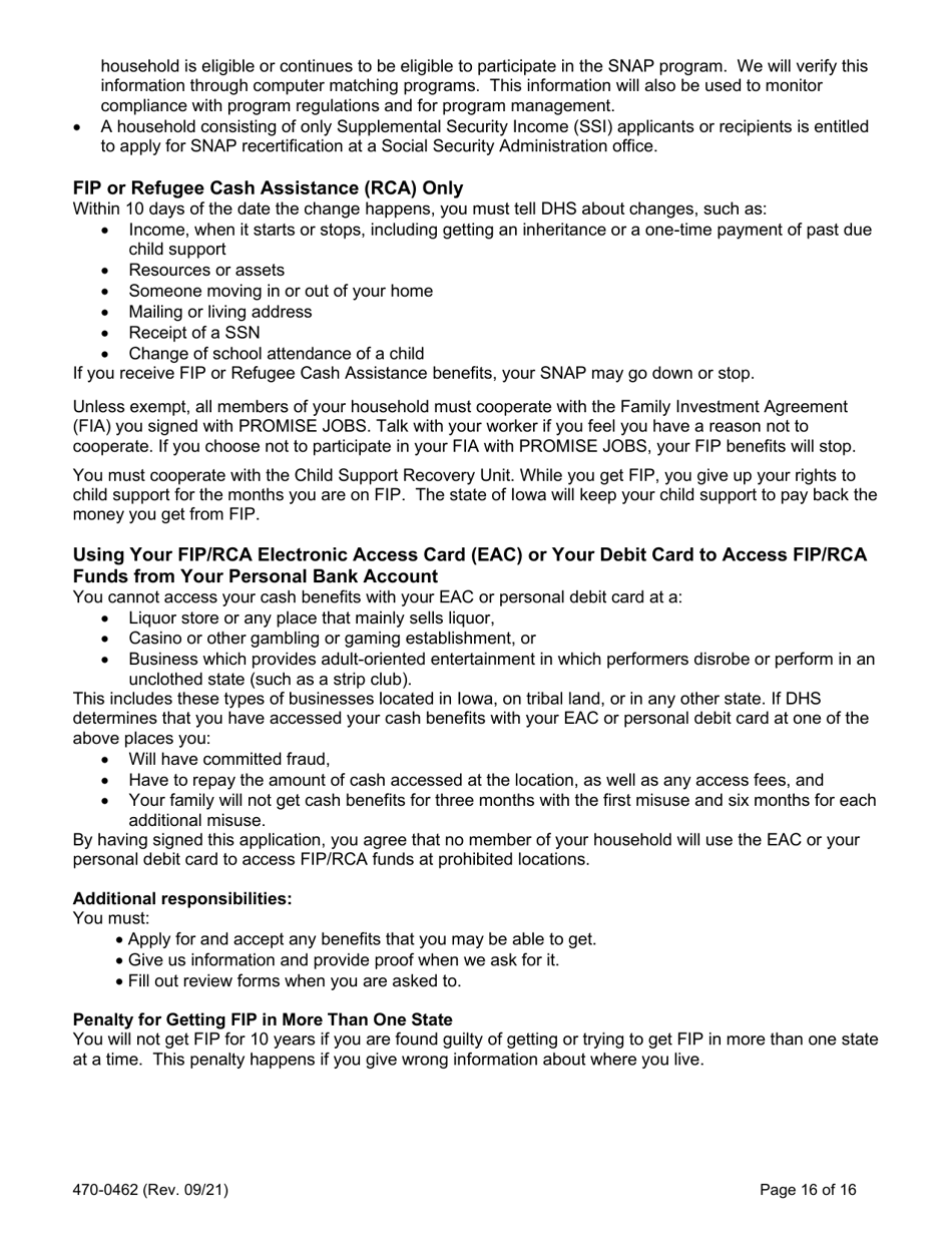 Form 470-0462 Food and Financial Support Application - Iowa, Page 16