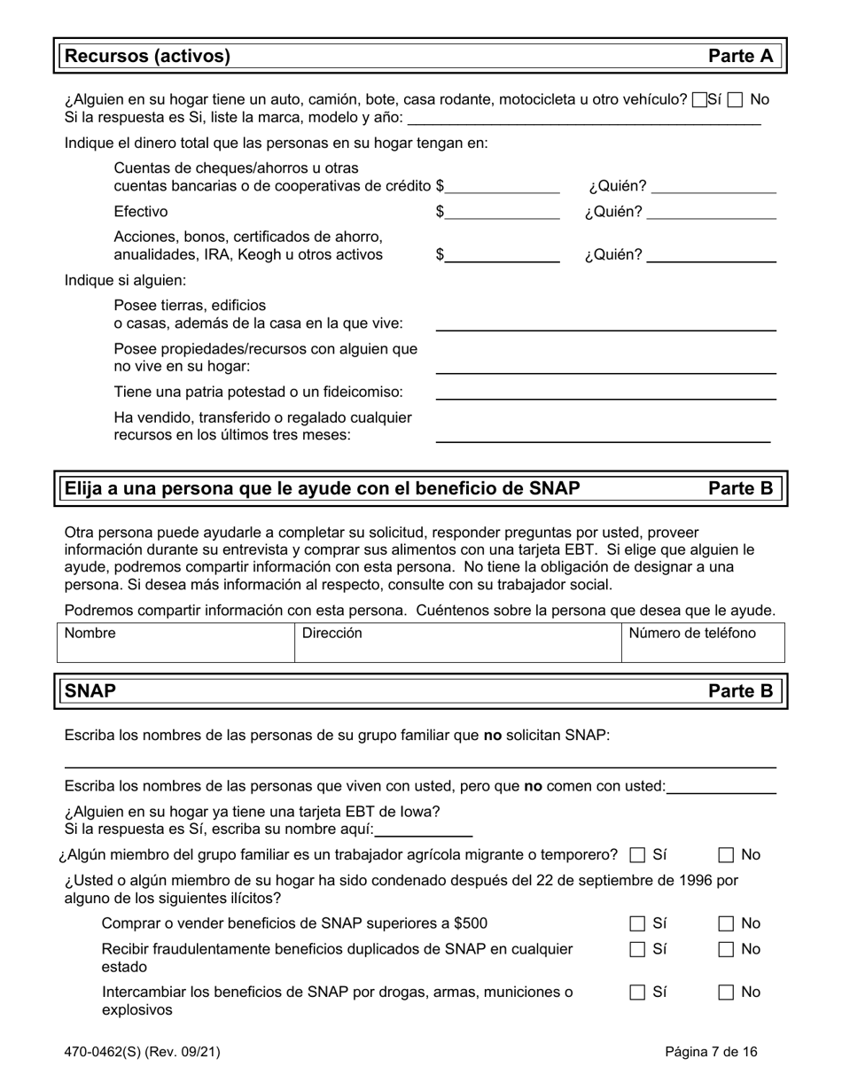 Formulario 470-0462(S) Solicitud De Ayuda Financiera Y Asistencia Alimenticia - Iowa (Spanish), Page 7