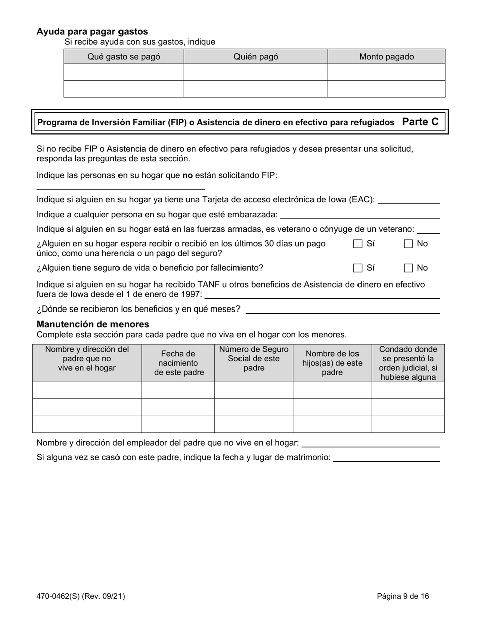 Formulario 470-0462(S) Solicitud De Ayuda Financiera Y Asistencia Alimenticia - Iowa (Spanish), Page 9