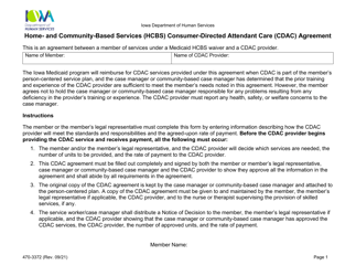 Document preview: Form 470-3372 Home- and Community-Based Services (Hcbs) Consumer-Directed Attendant Care (Cdac) Agreement - Iowa