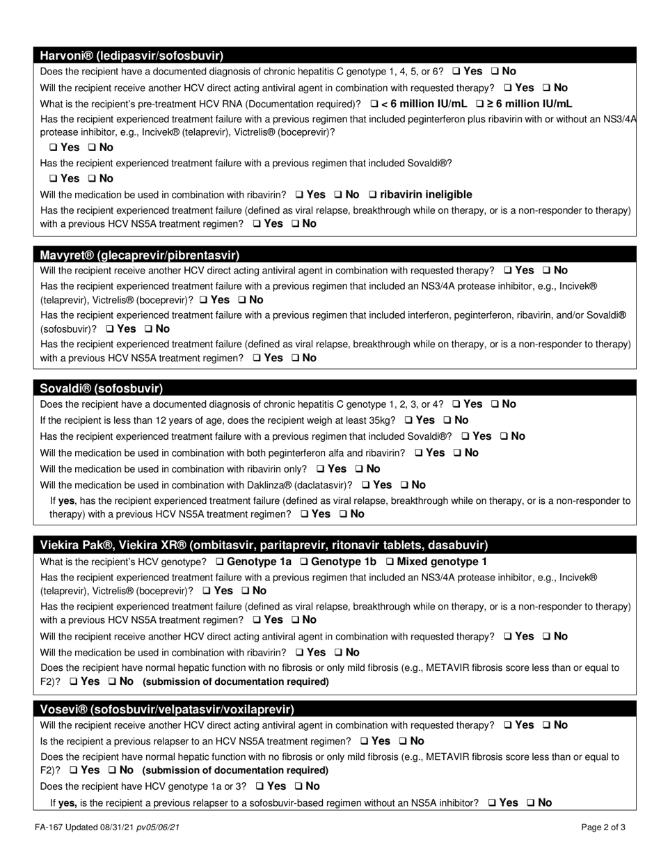 Form FA-167 Hepatitis C Agents Prior Authorization Request Form - Nevada, Page 2