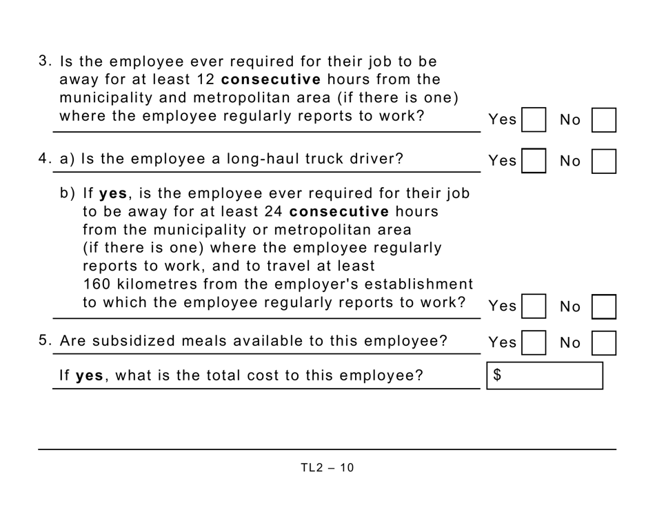 Form TL2 Claim for Meals and Lodging Expenses - Large Print - Canada, Page 10
