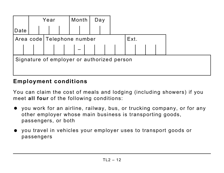 Form TL2 Claim for Meals and Lodging Expenses - Large Print - Canada, Page 12