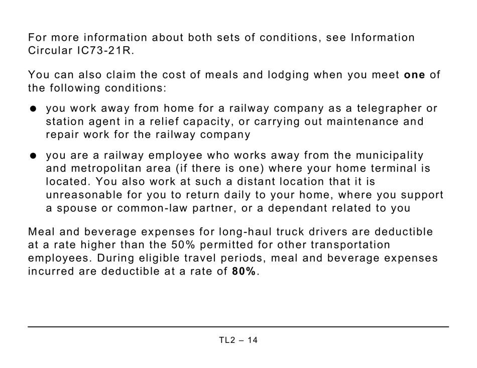 Form TL2 Claim for Meals and Lodging Expenses - Large Print - Canada, Page 14