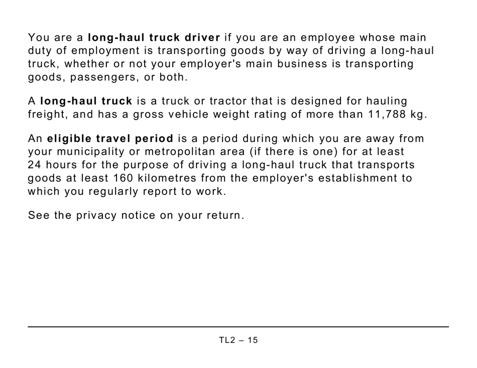 Form TL2 Claim for Meals and Lodging Expenses - Large Print - Canada, Page 15