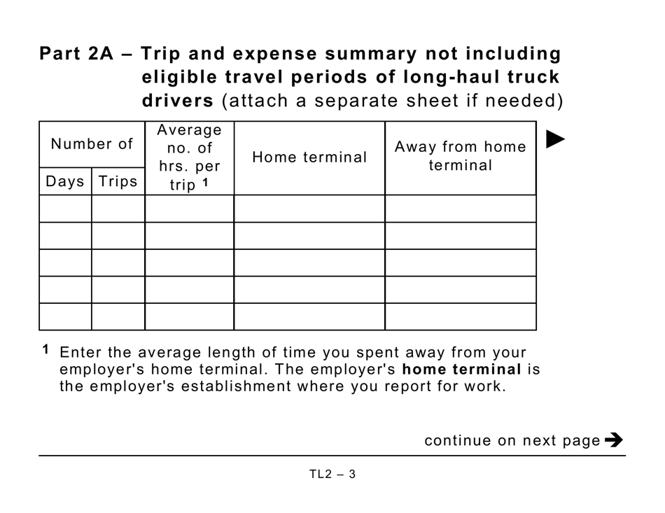 Form TL2 Claim for Meals and Lodging Expenses - Large Print - Canada, Page 3