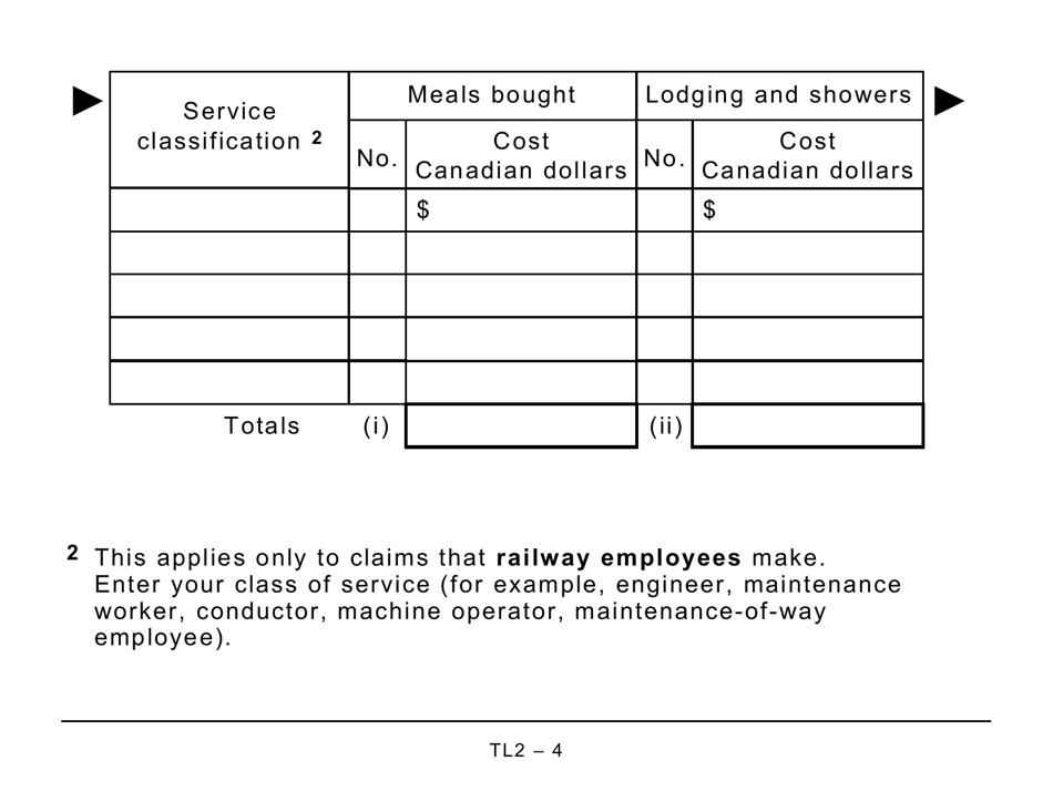 Form TL2 Claim for Meals and Lodging Expenses - Large Print - Canada, Page 4