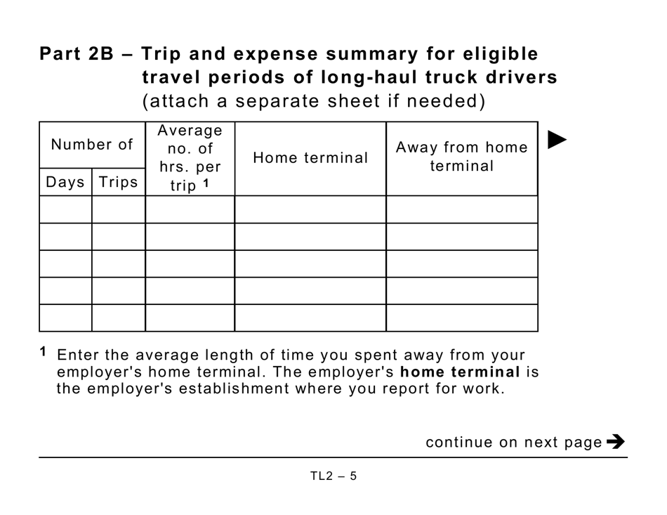 Form TL2 Claim for Meals and Lodging Expenses - Large Print - Canada, Page 5