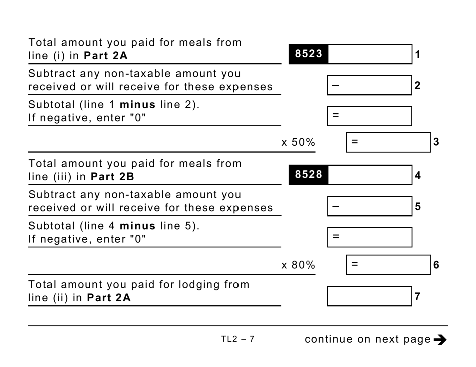 Form TL2 Claim for Meals and Lodging Expenses - Large Print - Canada, Page 7
