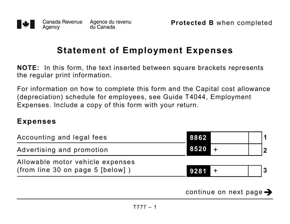 Form T777 Fill Out, Sign Online and Download Printable PDF, Canada