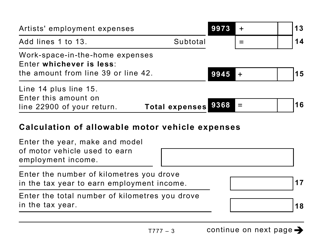 Form T777 Statement of Employment Expenses - Large Print - Canada, Page 3