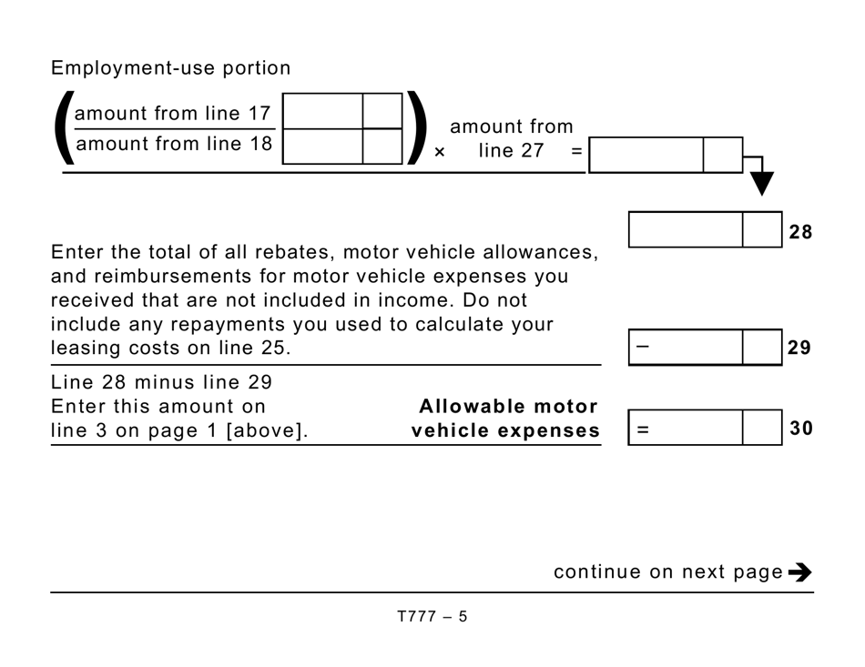 Form T777 Statement of Employment Expenses - Large Print - Canada, Page 5