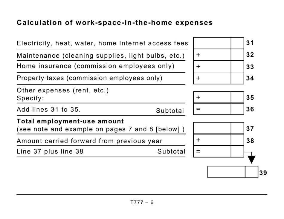 Form T777 Statement of Employment Expenses - Large Print - Canada, Page 6