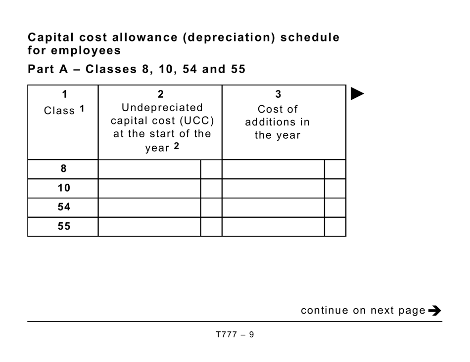 Form T777 Statement of Employment Expenses - Large Print - Canada, Page 9