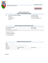 Document preview: Request for Information Form - Northwest Territories, Canada