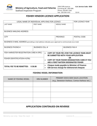 Fisher Vendor Licence Application - British Columbia, Canada