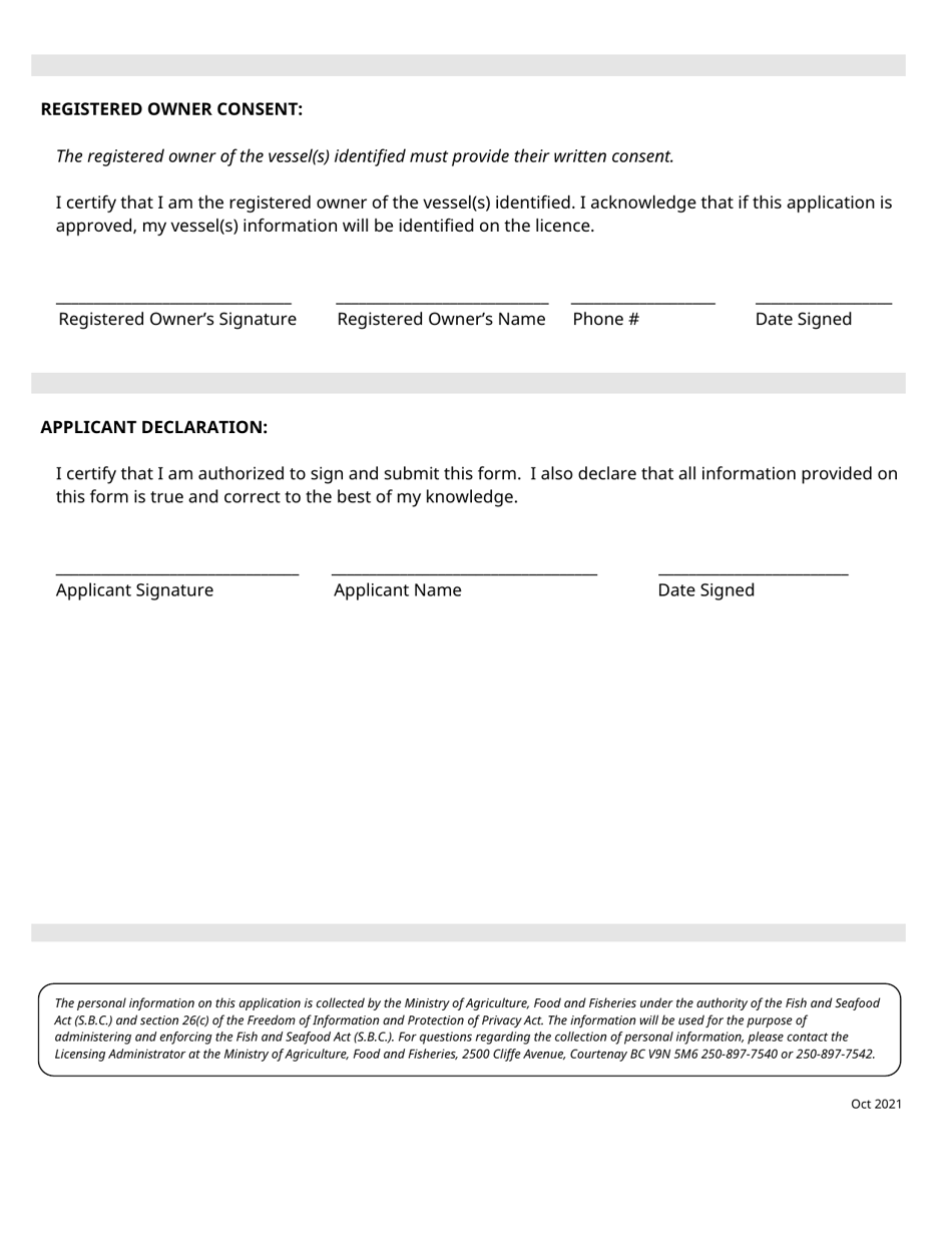 Fisher Vendor Licence Application - British Columbia, Canada, Page 2
