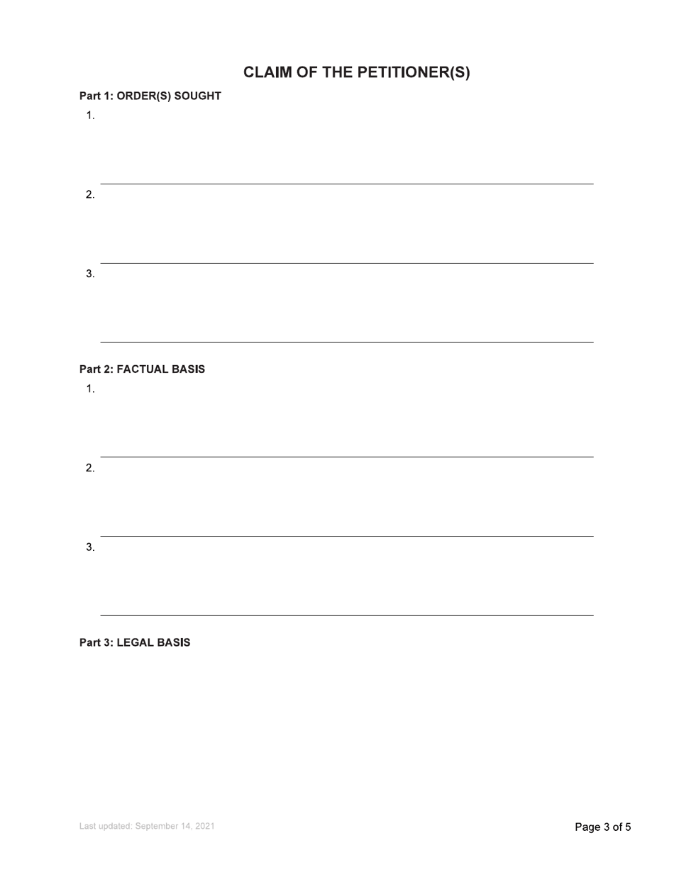 Form 66 Petition to the Court - British Columbia, Canada, Page 3