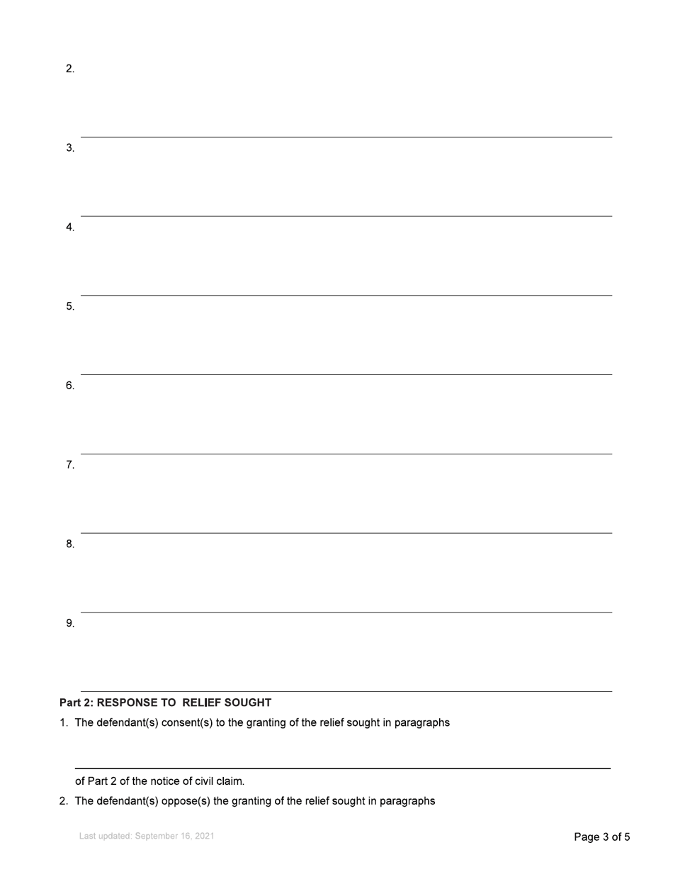 Form 2 Response to Civil Claim - British Columbia, Canada, Page 3