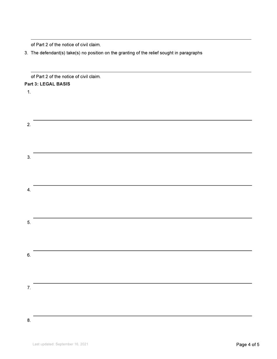 Form 2 Response to Civil Claim - British Columbia, Canada, Page 4