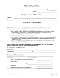 Form F3 &quot;Notice of Family Claim&quot; - British Columbia, Canada