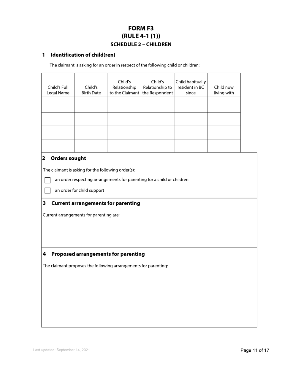 Form F3 Notice of Family Claim - British Columbia, Canada, Page 11