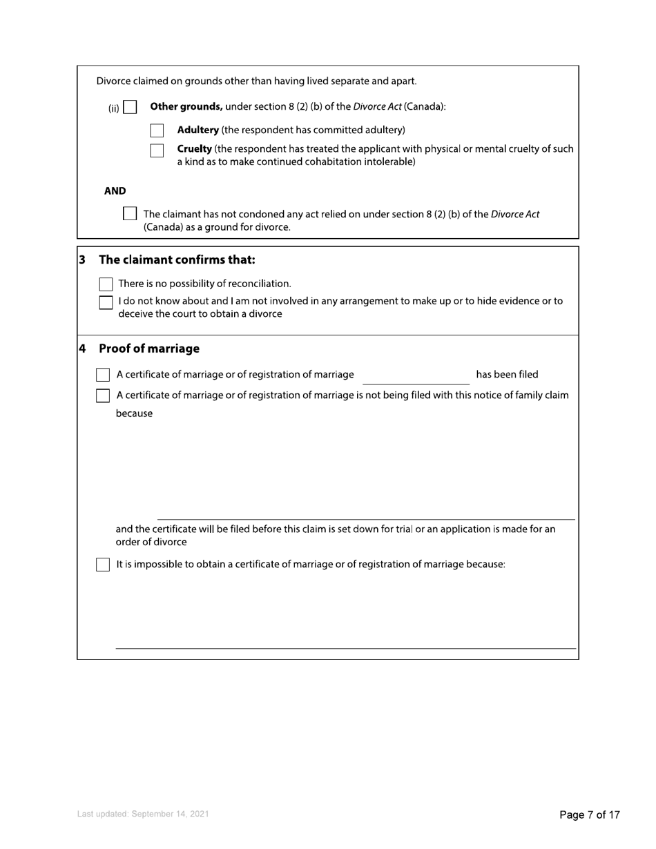 Form F3 Notice of Family Claim - British Columbia, Canada, Page 7