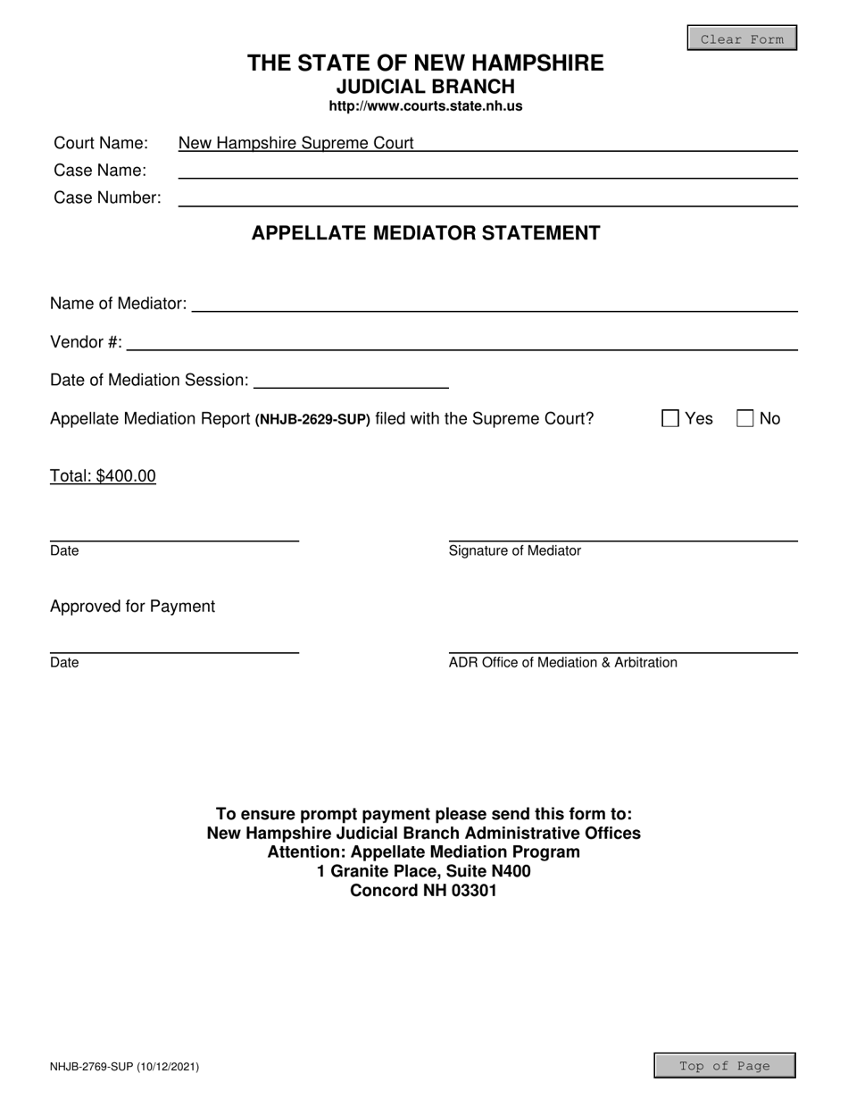 Form NHJB-2769-SUP Appellate Mediator Statement - New Hampshire, Page 1