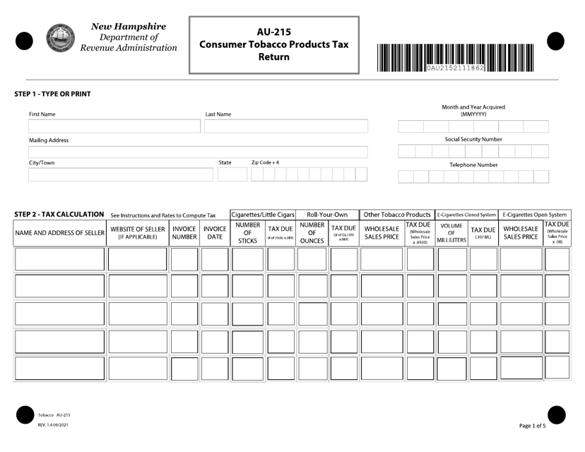 Form AU-215  Printable Pdf