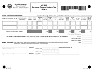 Form AU-215 Consumer Tobacco Products Tax Return - New Hampshire, Page 2