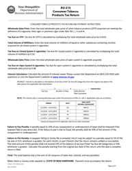 Form AU-215 Consumer Tobacco Products Tax Return - New Hampshire, Page 4