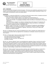 Form AU-215 Consumer Tobacco Products Tax Return - New Hampshire, Page 5