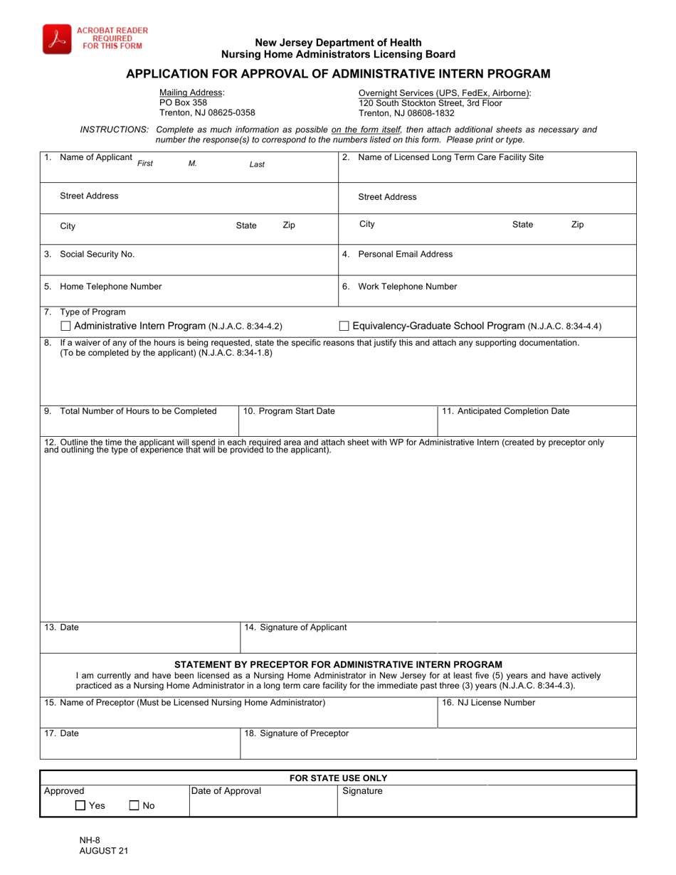 Form NH-8 Download Fillable PDF or Fill Online Application for Approval ...