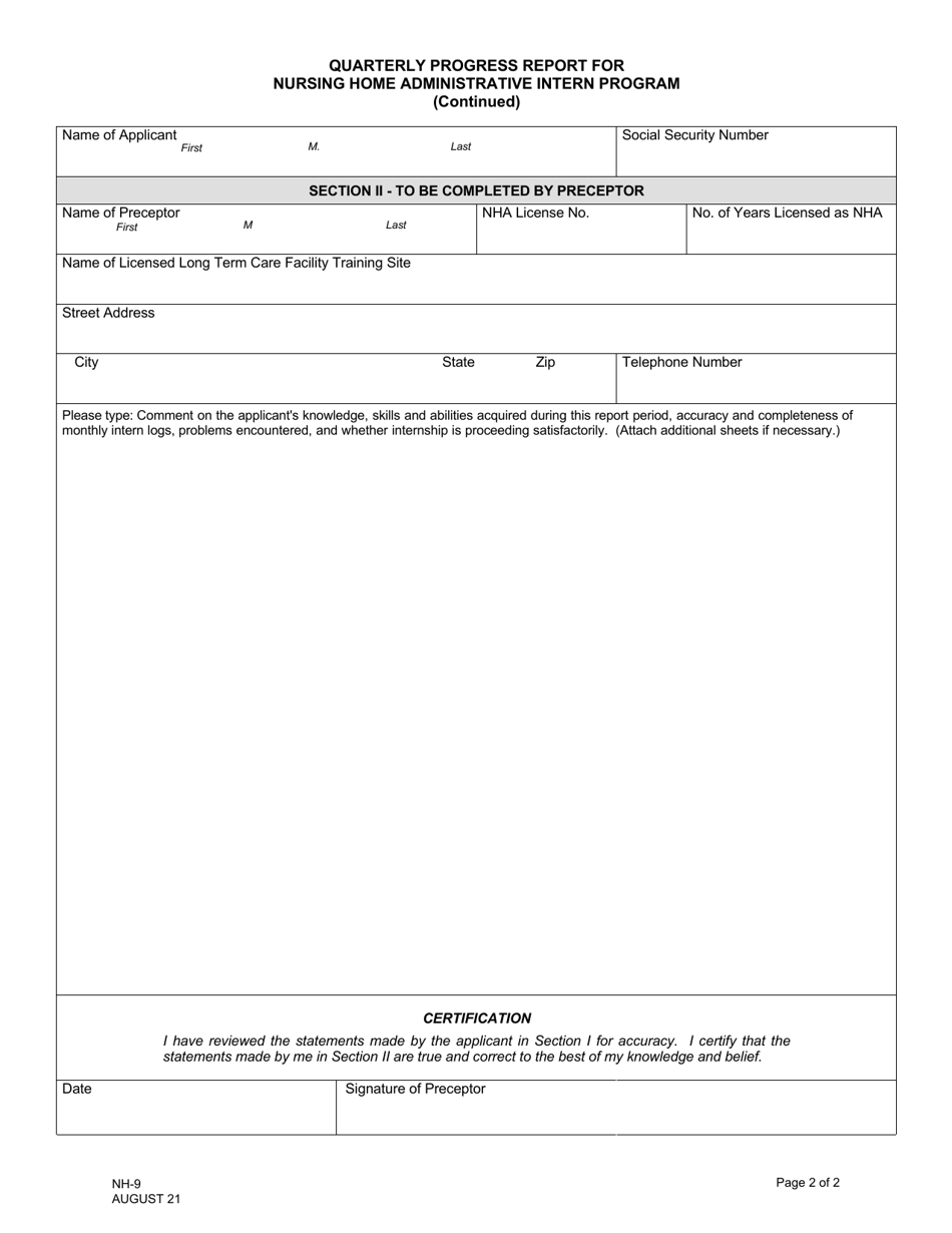 Form NH-9 Download Fillable PDF or Fill Online Quarterly Progress ...