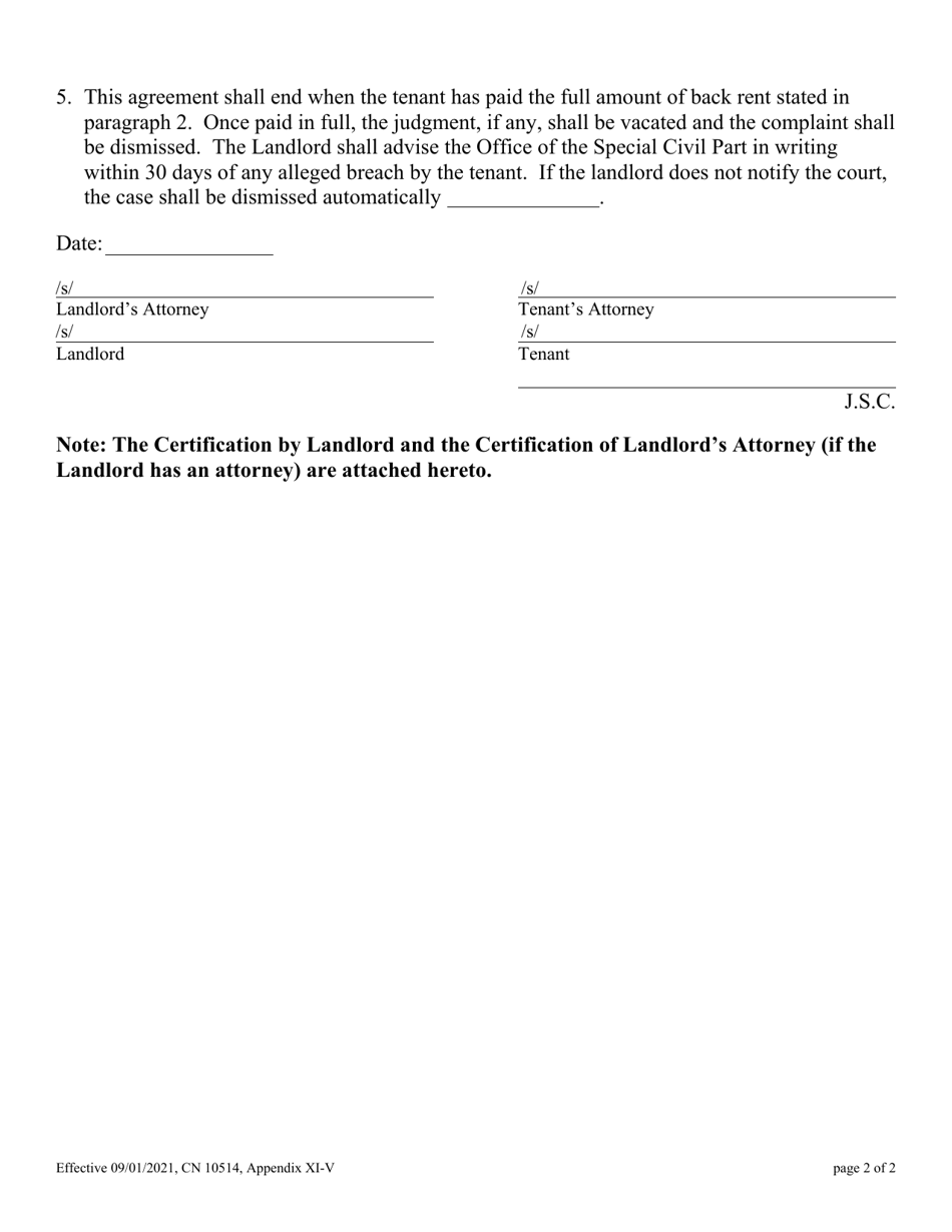 Form 10514 Appendix XI-V Settlement Agreement (Tenant Remains) - New Jersey, Page 2