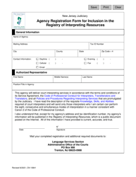 Form 10841 &quot;Agency Registration Form for Inclusion in the Registry of Interpreting Resources&quot; - New Jersey