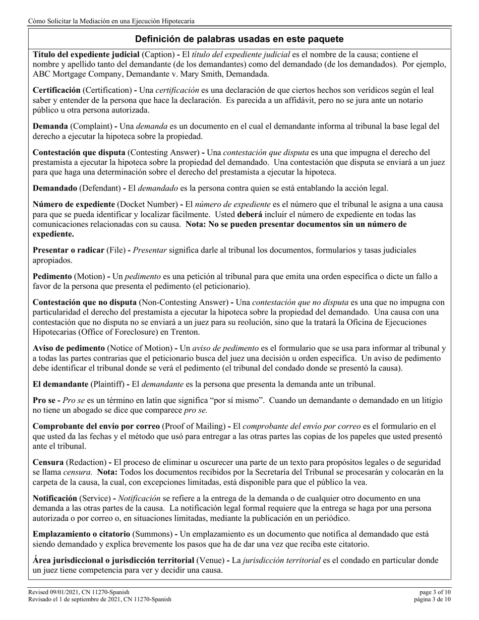 Form 11270 Mediation Request - Statement Homeowner-Borrower(S) Request for Court Sponsored Foreclosure Mediation - New Jersey (English / Spanish), Page 3