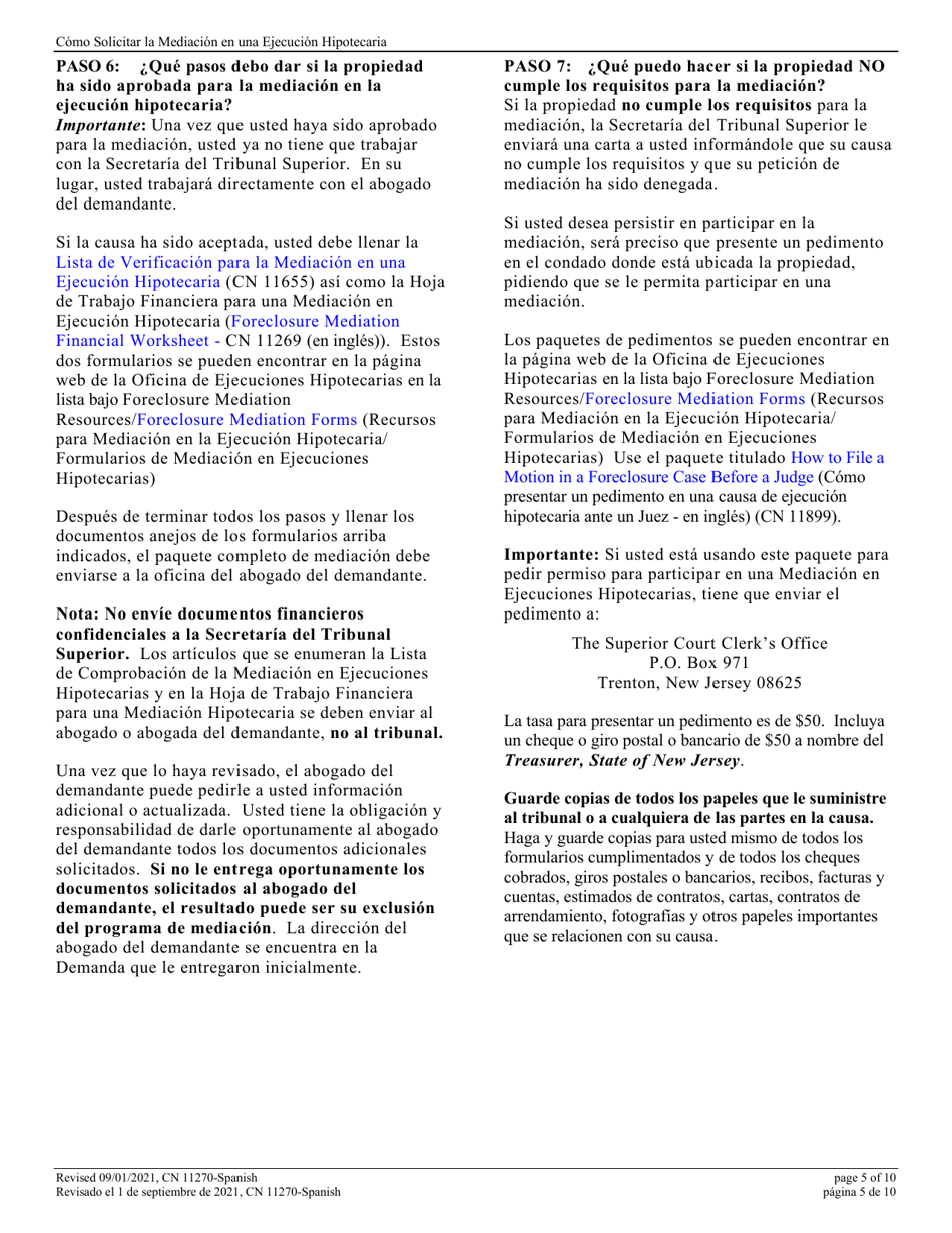 Form 11270 Mediation Request - Statement Homeowner-Borrower(S) Request for Court Sponsored Foreclosure Mediation - New Jersey (English / Spanish), Page 5