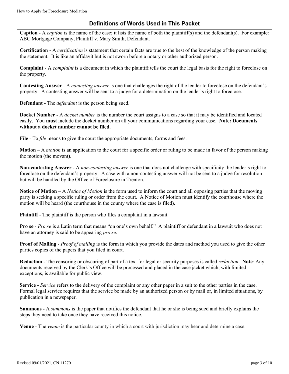 Form 11270 Mediation Request Statement - Homeowner-Borrower(S) Request for Court Sponsored Foreclosure Mediation - New Jersey, Page 3