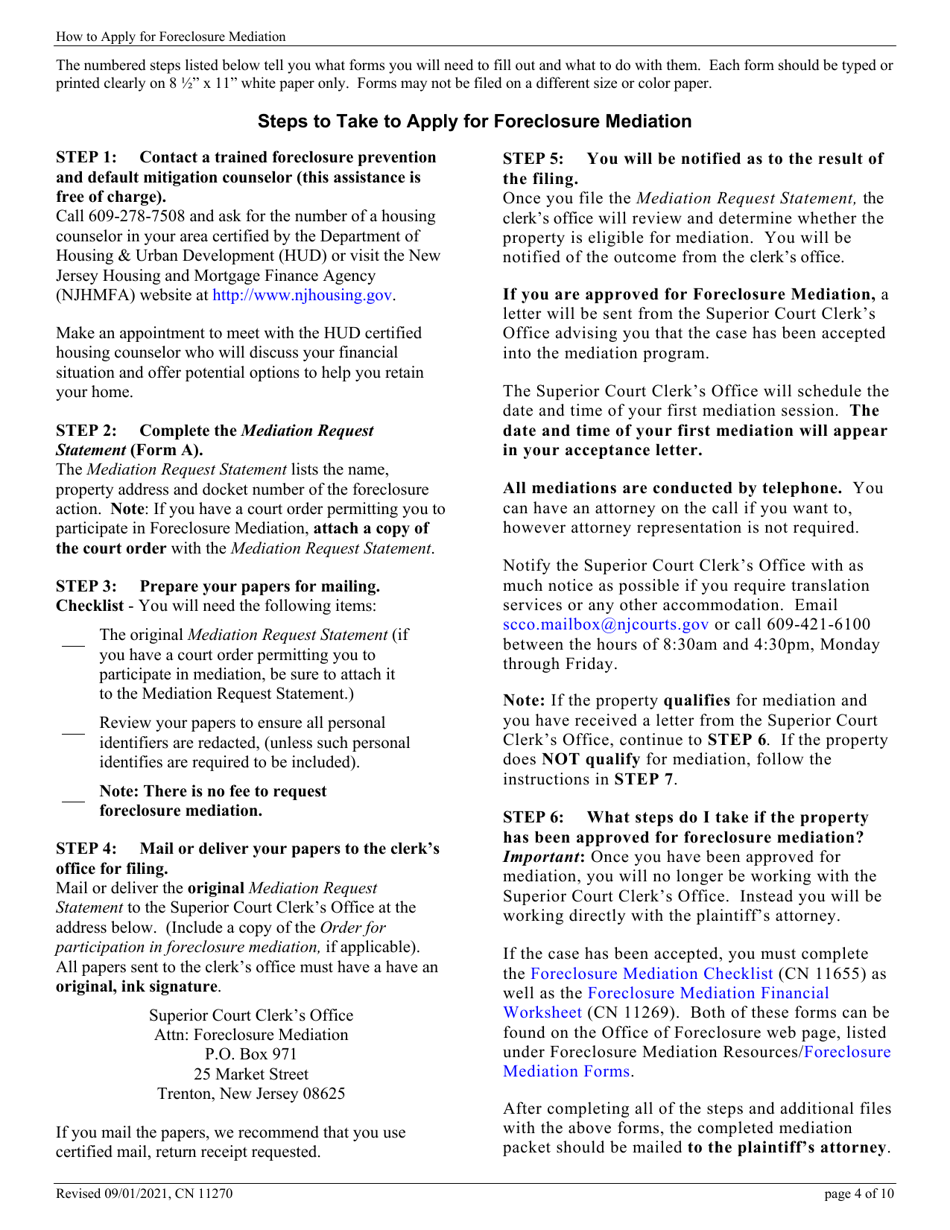 Form 11270 Mediation Request Statement - Homeowner-Borrower(S) Request for Court Sponsored Foreclosure Mediation - New Jersey, Page 4
