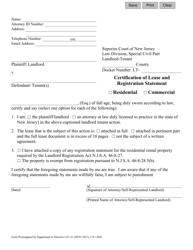 Form 12842 &quot;Certification of Lease and Registration Statement&quot; - New Jersey