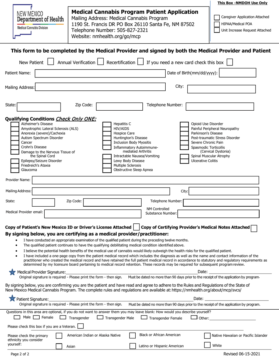 Medical Cannabis Program Patient Application - New Mexico, Page 2
