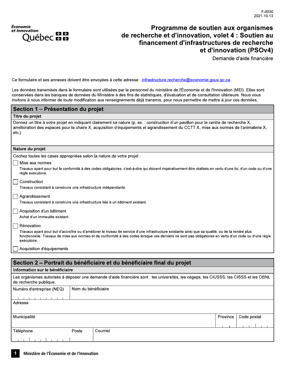 Form F-0030 Download Fillable PDF or Fill Online Demande D'aide ...