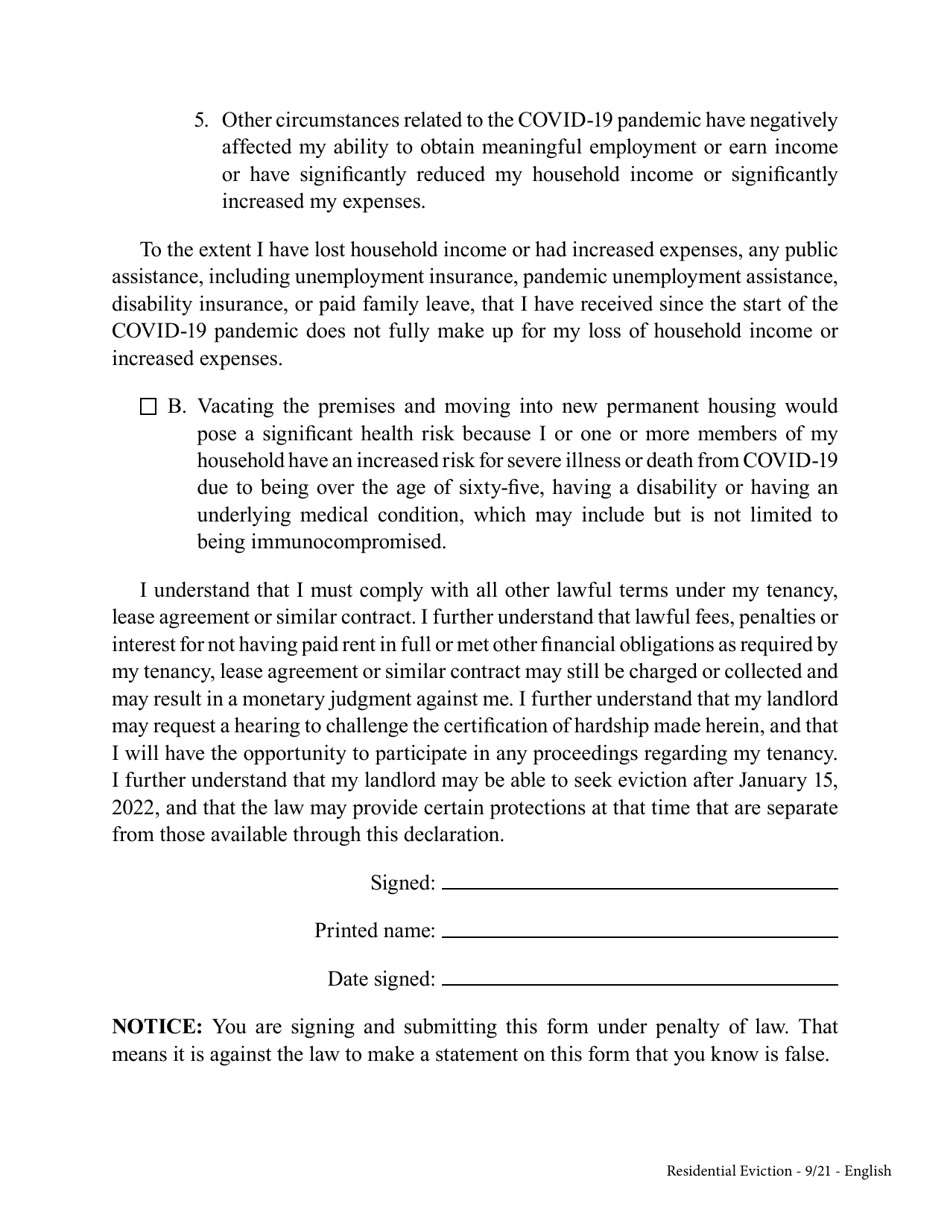 Tenants Declaration of Hardship During the Covid-19 Pandemic - New York, Page 3
