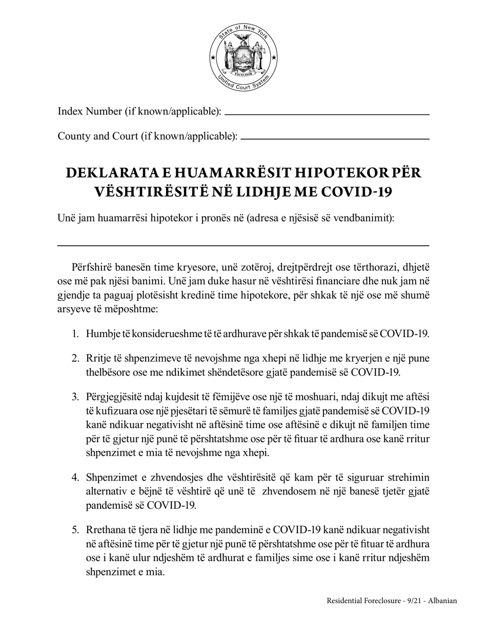 Mortgagors Declaration of Covid-19-related Hardship - New York (Albanian), Page 2